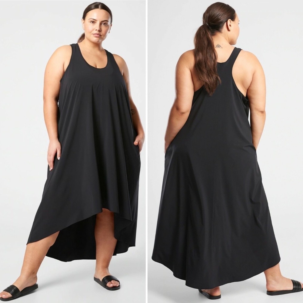 Athleta Presidio Maxi Dress 2X Plus Black Featherweight Stretch NWT Racerback - Picture 3 of 11
